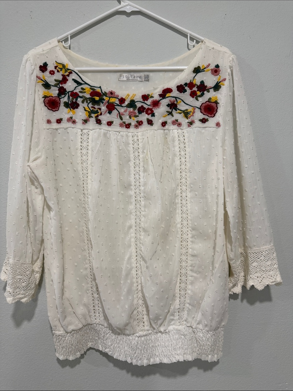 Solitaire Cream Boho Embroidered Yoke Blouse